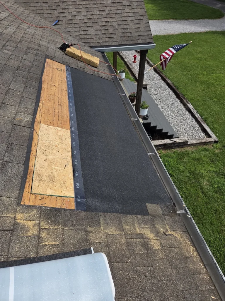 Roof repair with new decking and underlayment on one section
